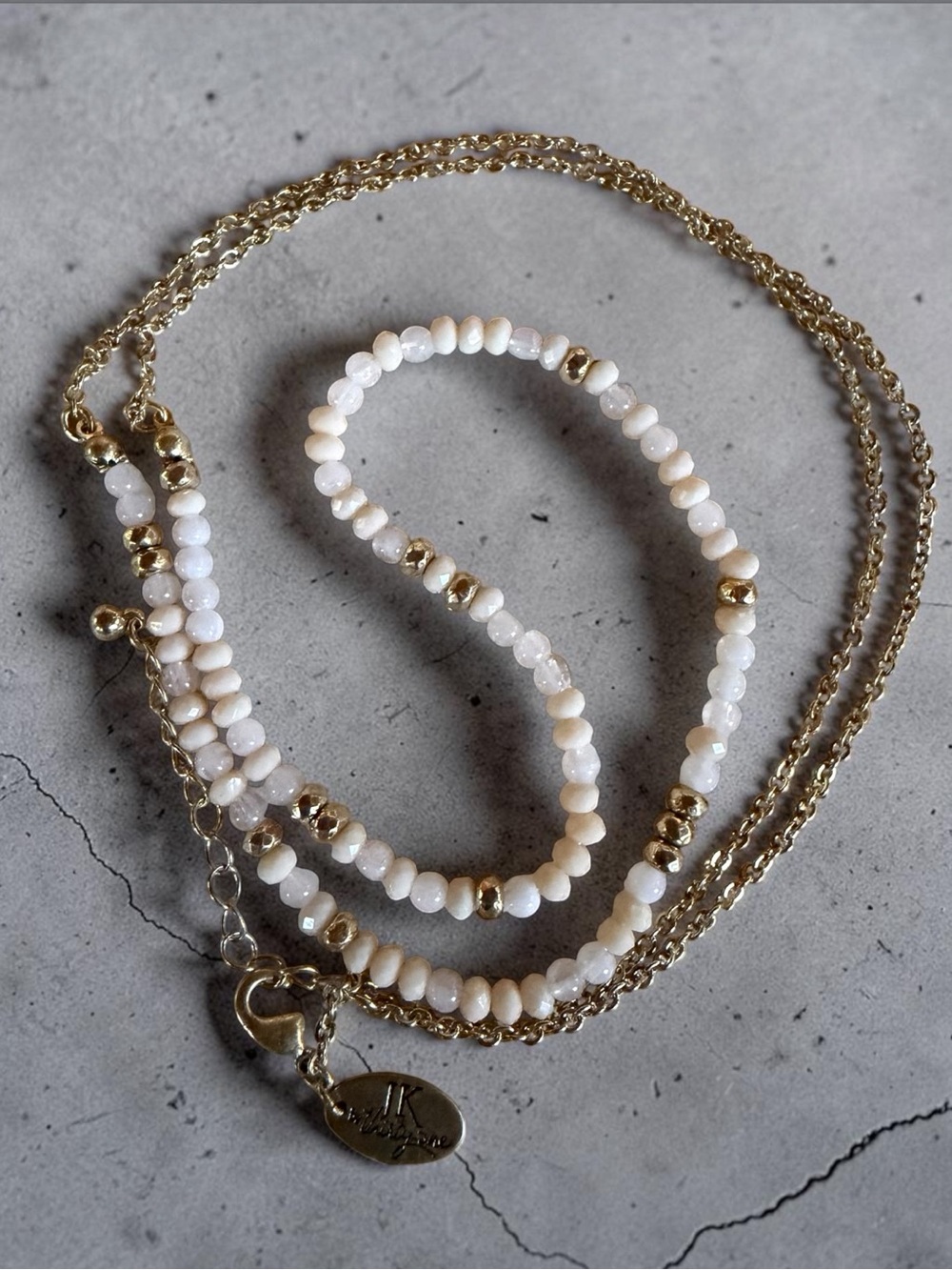 Gold & White Beaded Multi-Strand Necklace